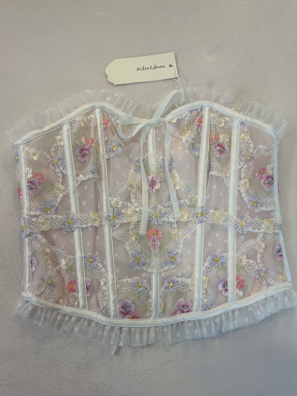 NWT For Love & Lemons Spring Blossom Corset Top in White